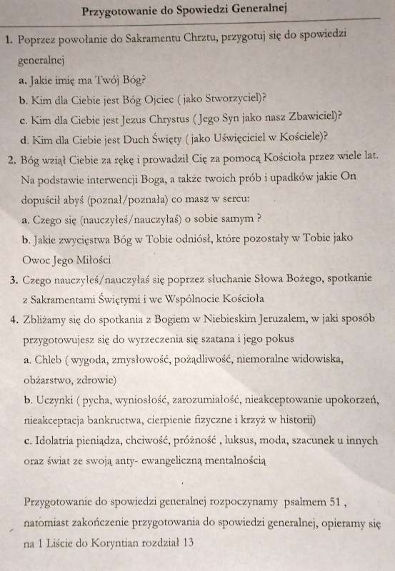 2 Przygotowanie do Spowiedzi Generalnej